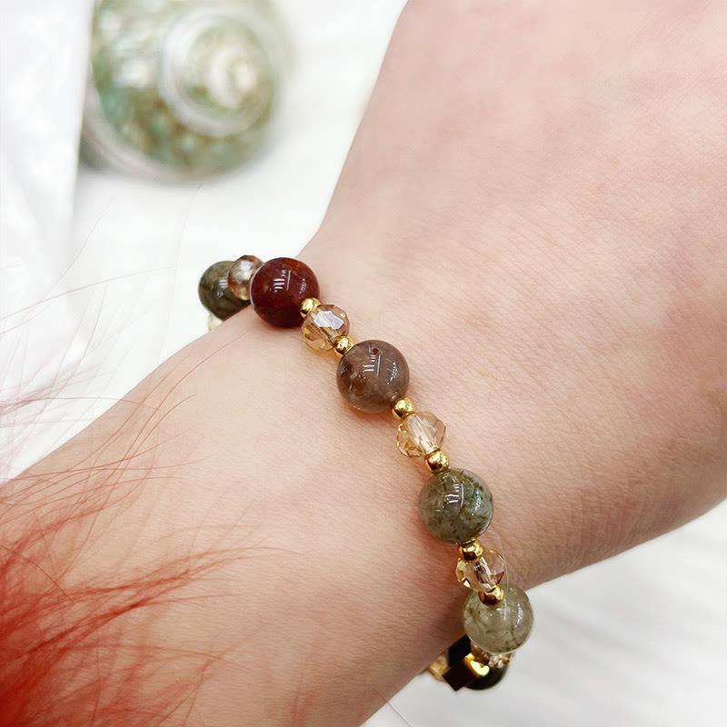 Pulsera de protección de amatista y cuarzo rutilado de color natural de Buddha Stones