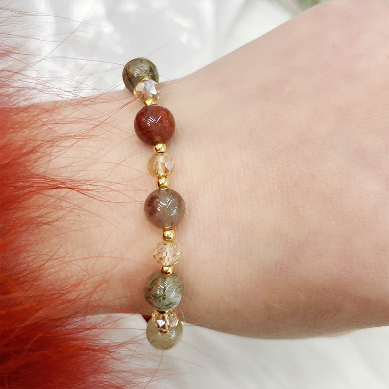 Pulsera de protección de amatista y cuarzo rutilado de color natural de Buddha Stones