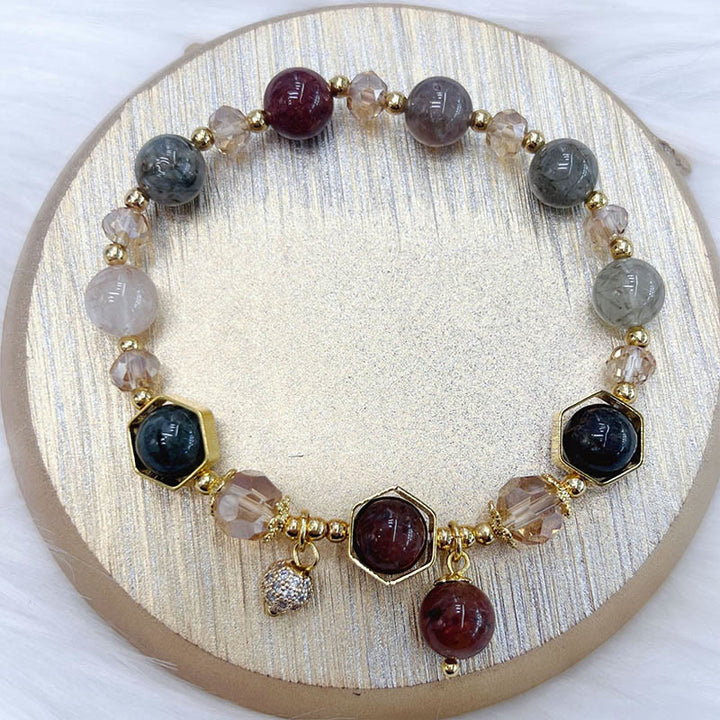 Pulsera de protección de amatista y cuarzo rutilado de color natural de Buddha Stones
