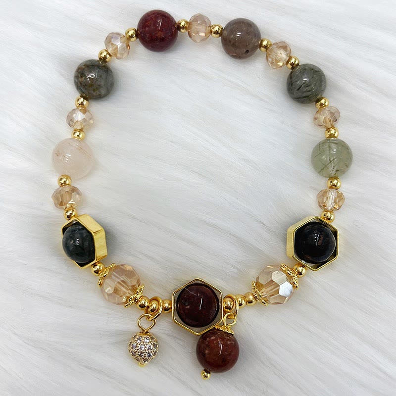 Pulsera de protección de amatista y cuarzo rutilado de color natural de Buddha Stones