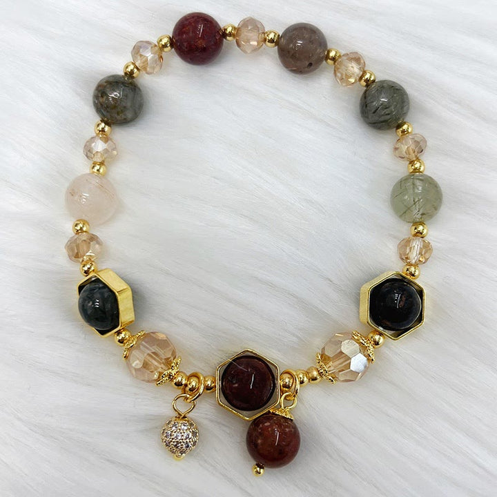 Pulsera de protección de amatista y cuarzo rutilado de color natural de Buddha Stones