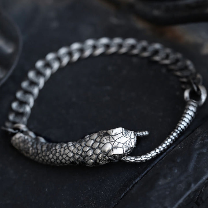 Pulsera con bendición del año de la serpiente y textura en forma de serpiente con Buddha Stones en plata esterlina - Plata de ley (circunferencia de la muñeca: 21-22,5 cm) - image 0