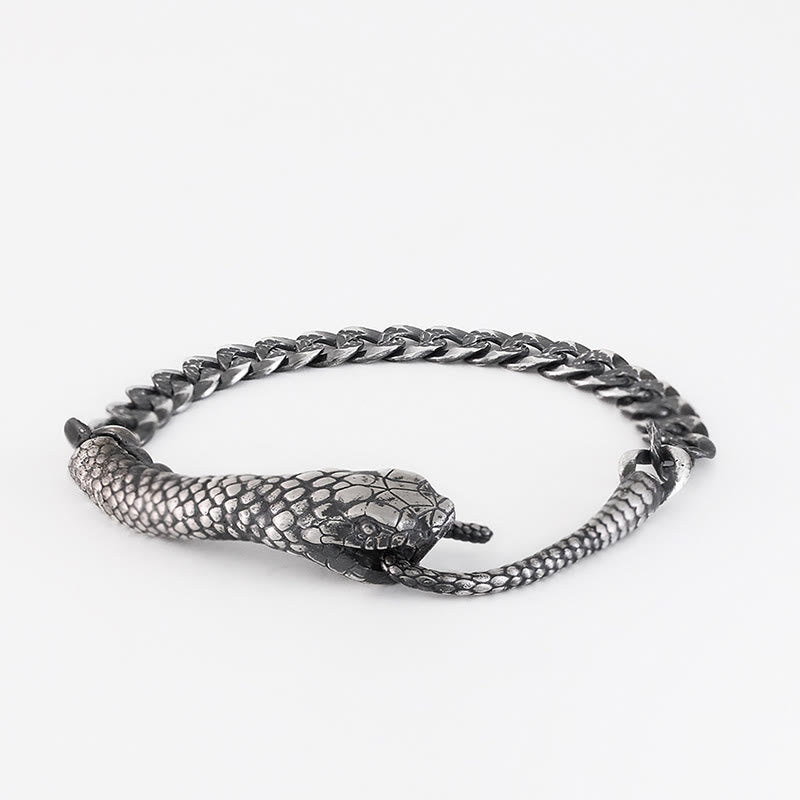 Pulsera con bendición del año de la serpiente y textura en forma de serpiente con Buddha Stones en plata esterlina