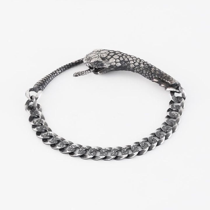 Pulsera con bendición del año de la serpiente y textura en forma de serpiente con Buddha Stones en plata esterlina
