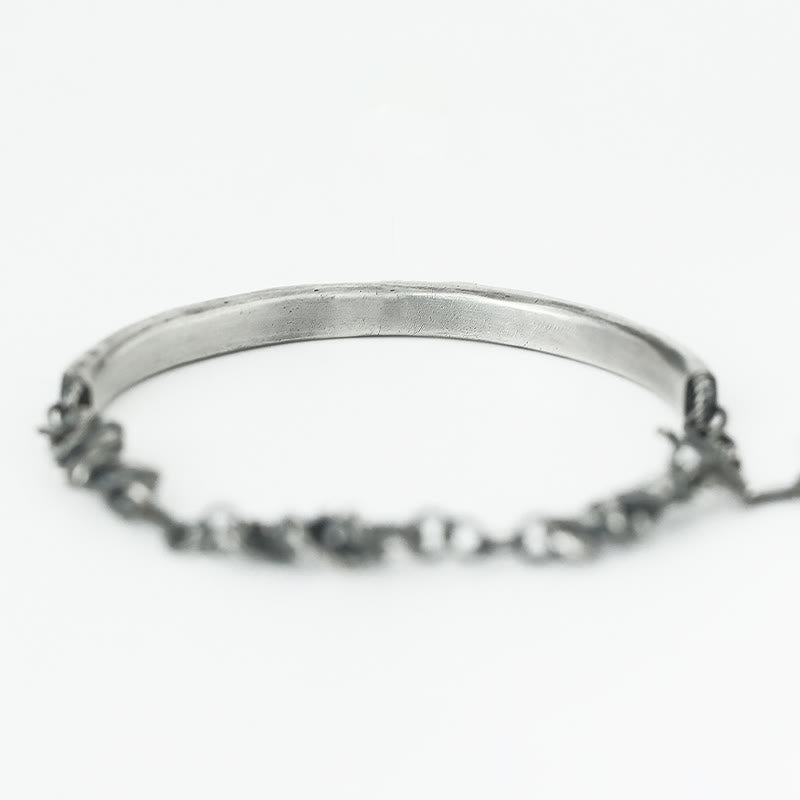 Media pulsera protectora de espinas con diseño de martillo y Buddha Stones en plata de ley