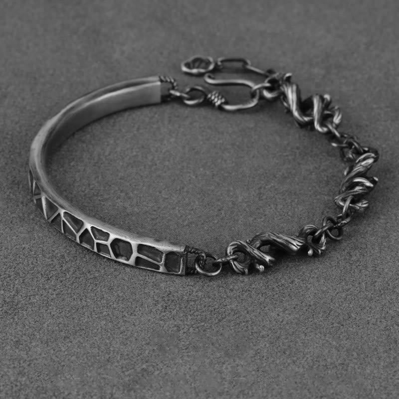 Media pulsera protectora de espinas con diseño de martillo y Buddha Stones en plata de ley