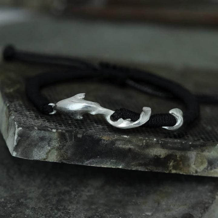 Pulsera de protección con cuerda de cera negra y tiburón en plata de ley 999 con Buddha Stones - image 17