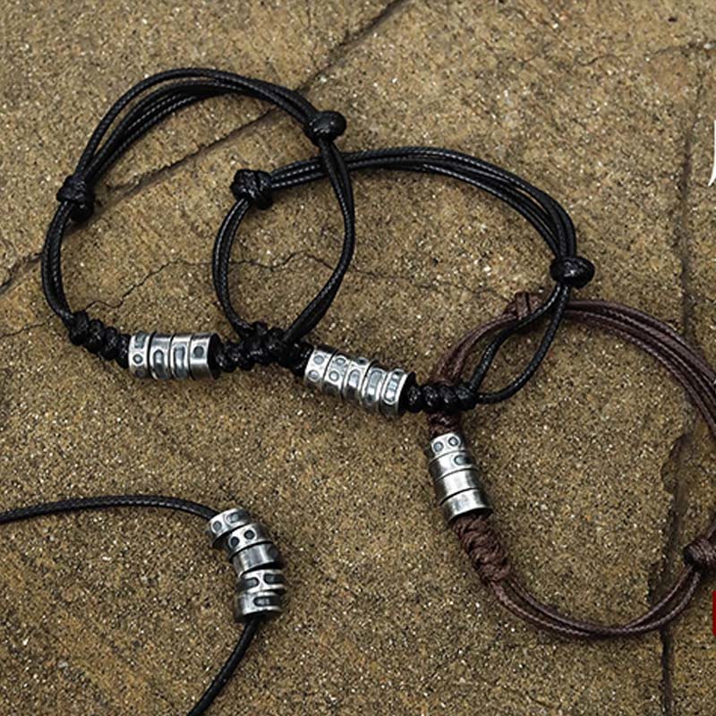 Pulsera de bendición con cordón de cera y código Morse de plata de ley 999 con Buddha Stones