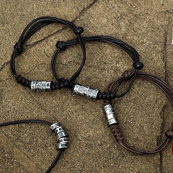 Pulsera de bendición con cordón de cera y código Morse de plata de ley 999 con Buddha Stones