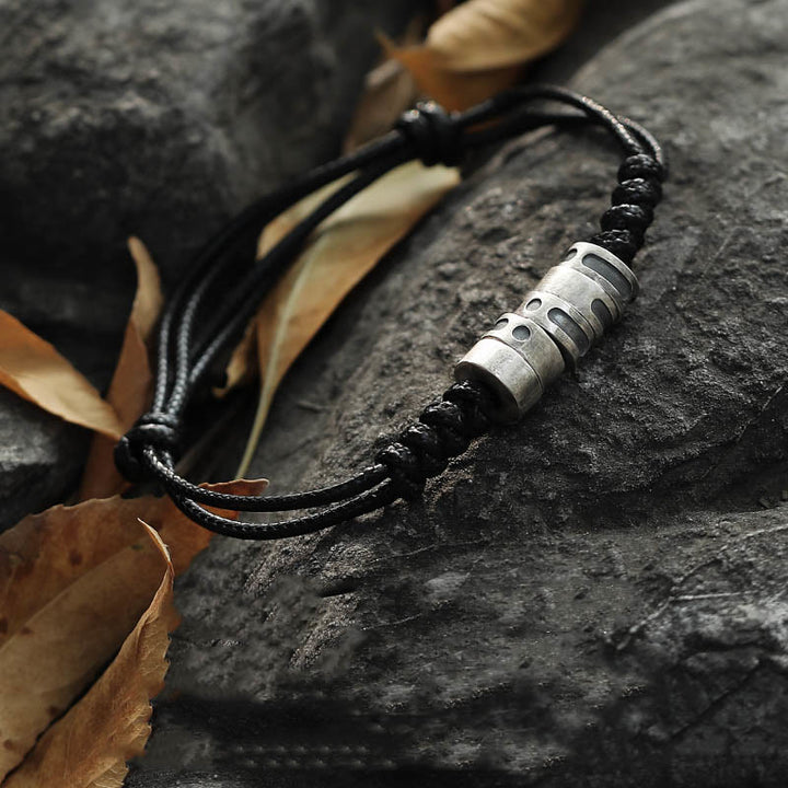 Pulsera de bendición con cordón de cera y código Morse de plata de ley 999 con Buddha Stones