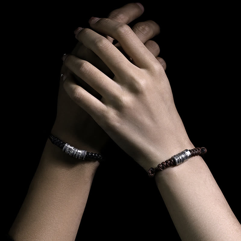 Pulsera de bendición con cordón de cera y código Morse de plata de ley 999 con Buddha Stones