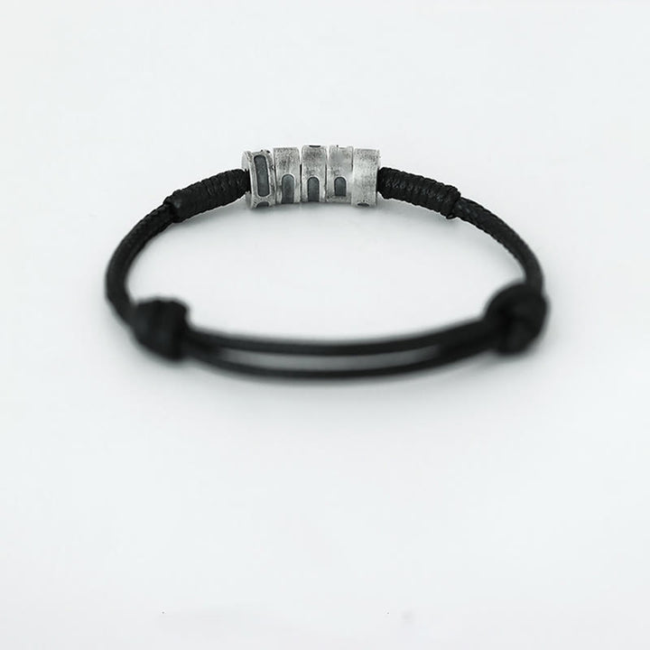 Pulsera de bendición con cordón de cera y código Morse de plata de ley 999 con Buddha Stones