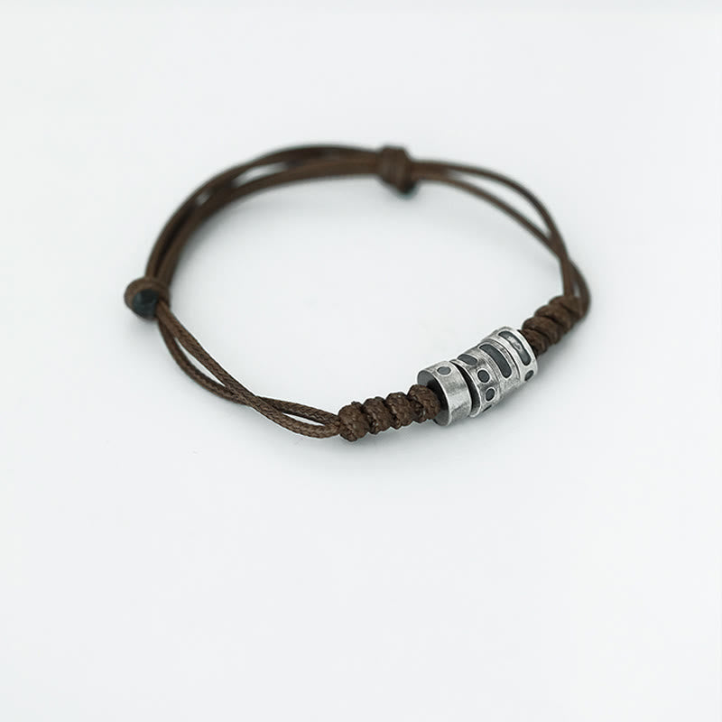 Pulsera de bendición con cordón de cera y código Morse de plata de ley 999 con Buddha Stones