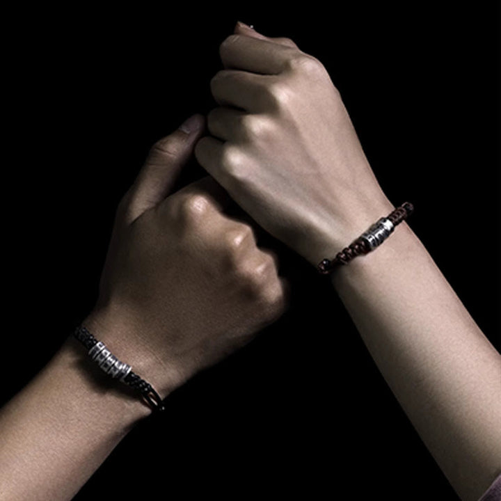 Pulsera de bendición con cordón de cera y código Morse de plata de ley 999 con Buddha Stones