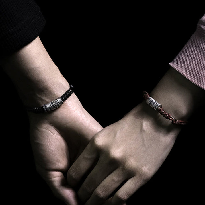 Pulsera de bendición con cordón de cera y código Morse de plata de ley 999 con Buddha Stones