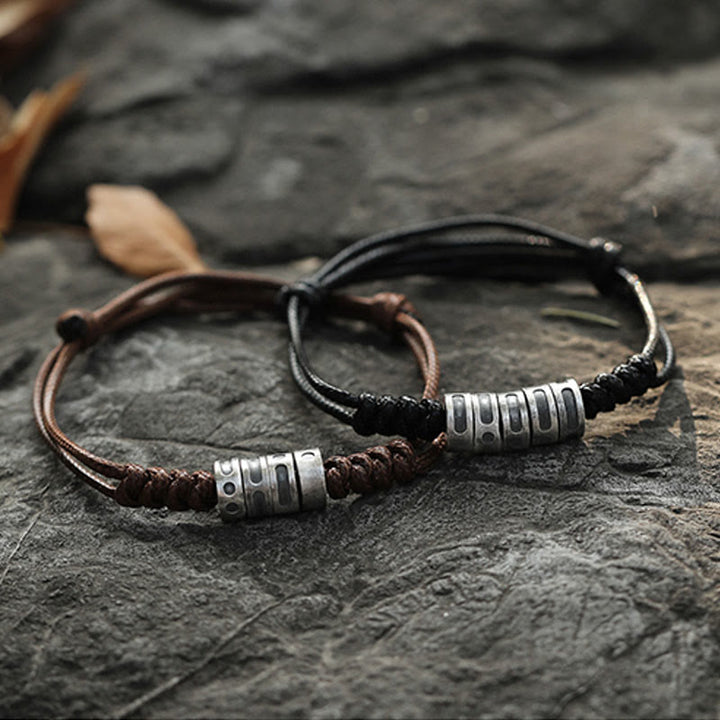 Pulsera de bendición con cordón de cera y código Morse de plata de ley 999 con Buddha Stones