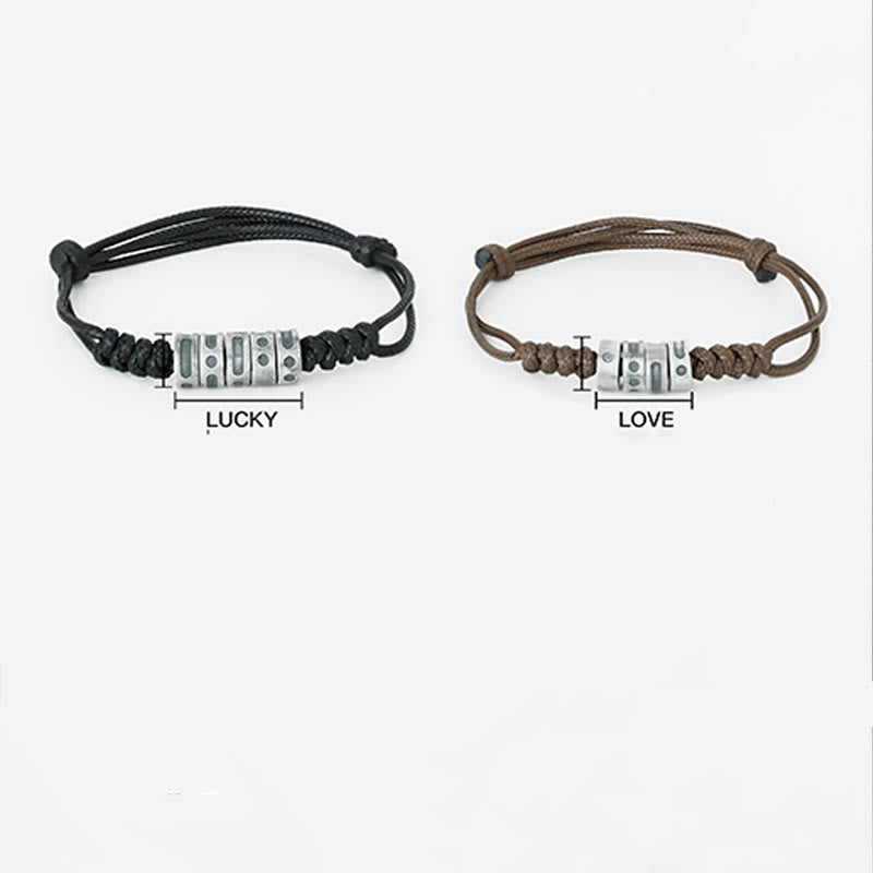 Pulsera de bendición con cordón de cera y código Morse de plata de ley 999 con Buddha Stones