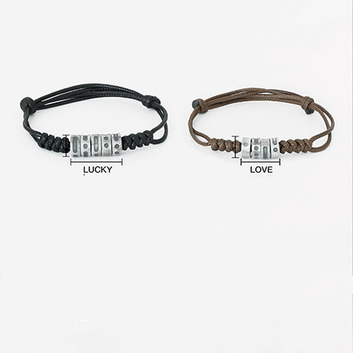 Pulsera de bendición con cordón de cera y código Morse de plata de ley 999 con Buddha Stones