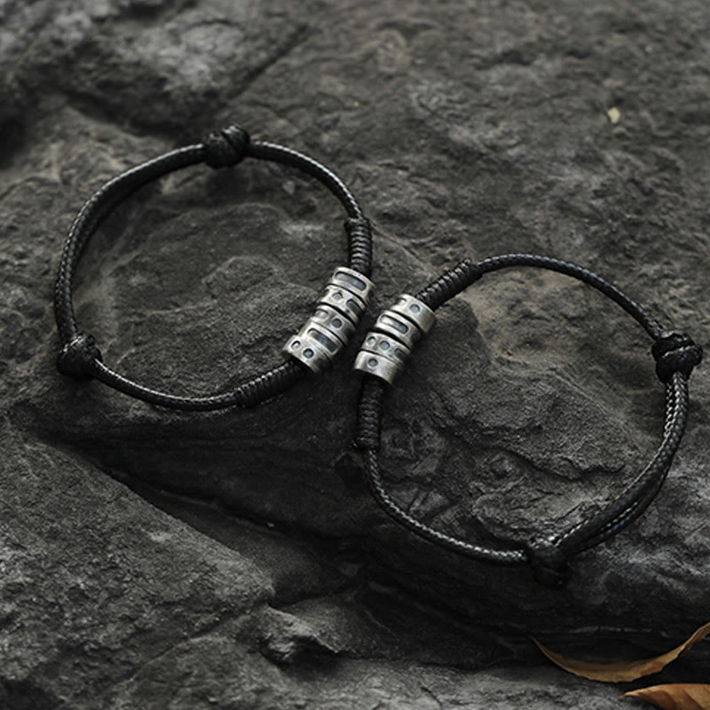 Pulsera de bendición con cordón de cera y código Morse de plata de ley 999 con Buddha Stones