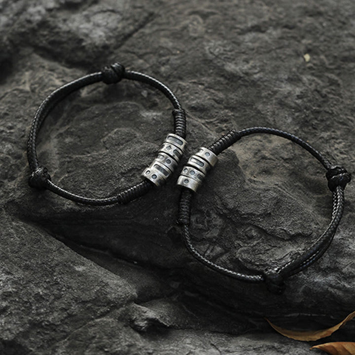 Pulsera de bendición con cordón de cera y código Morse de plata de ley 999 con Buddha Stones