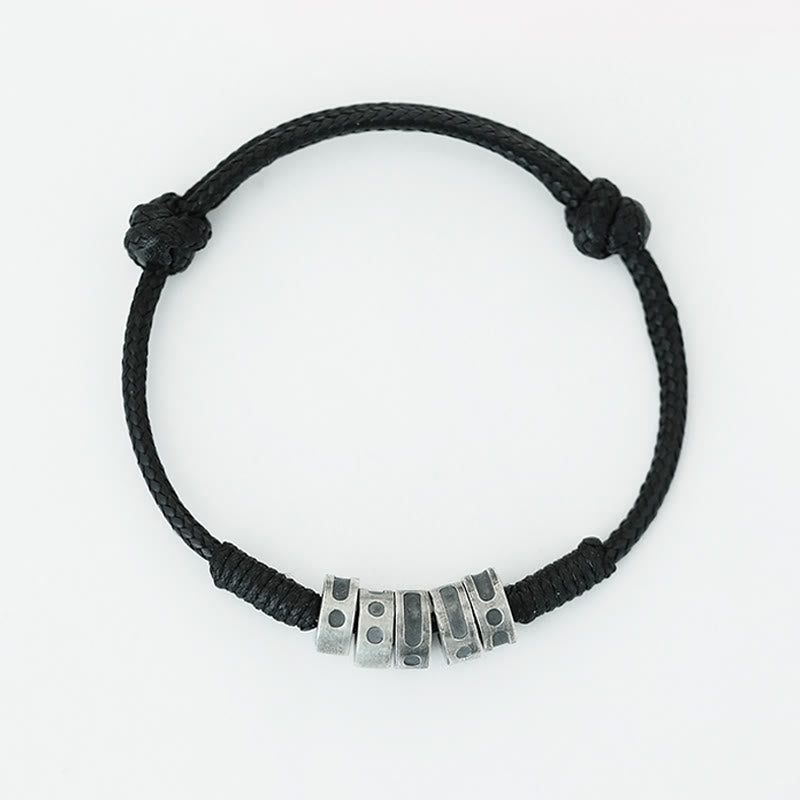 Pulsera de bendición con cordón de cera y código Morse de plata de ley 999 con Buddha Stones