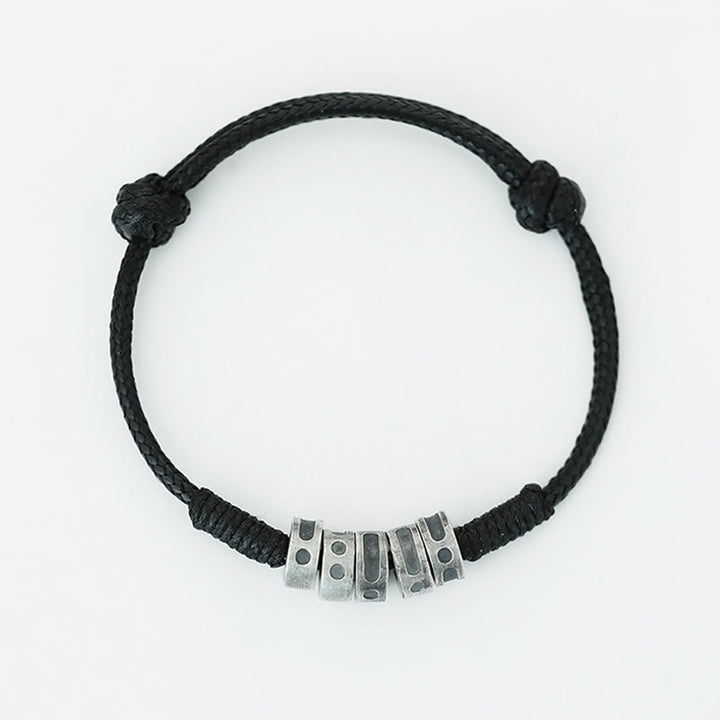 Pulsera de bendición con cordón de cera y código Morse de plata de ley 999 con Buddha Stones