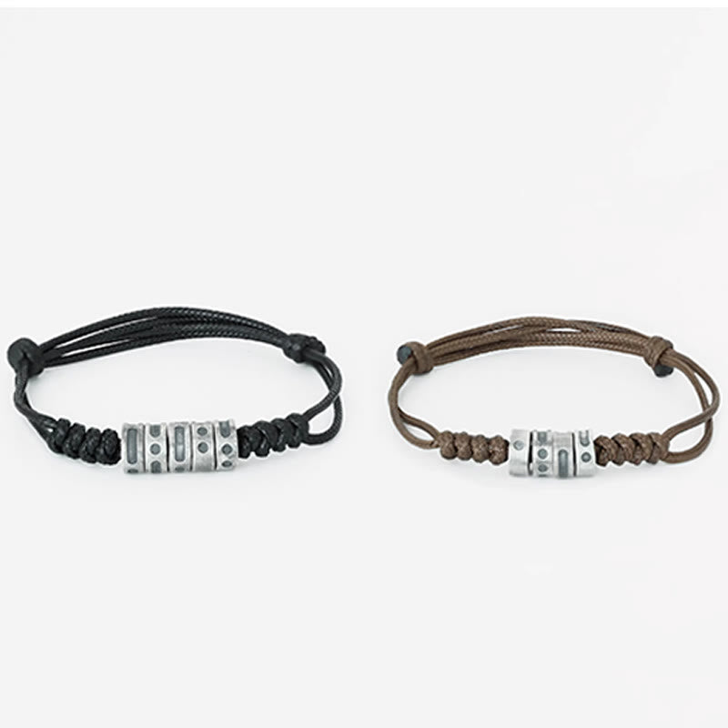Pulsera de bendición con cordón de cera y código Morse de plata de ley 999 con Buddha Stones