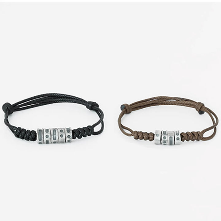 Pulsera de bendición con cordón de cera y código Morse de plata de ley 999 con Buddha Stones