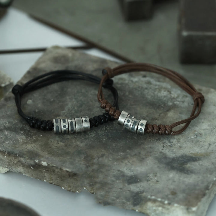 Pulsera de bendición con cordón de cera y código Morse de plata de ley 999 con Buddha Stones