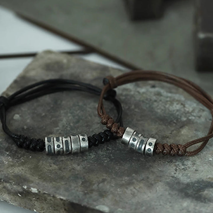 Pulsera de bendición con cordón de cera y código Morse de plata de ley 999 con Buddha Stones