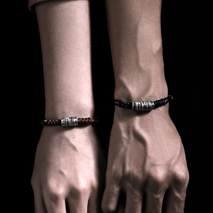Pulsera de bendición con cordón de cera y código Morse de plata de ley 999 con Buddha Stones