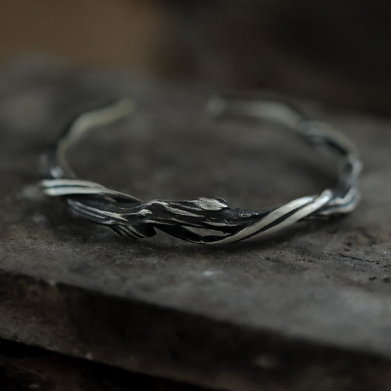Brazalete brazalete de madera flotante de plata de ley 999 con Buddha Stones