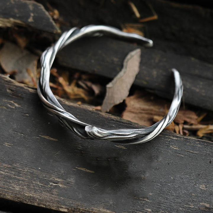 Brazalete brazalete de madera flotante de plata de ley 999 con Buddha Stones