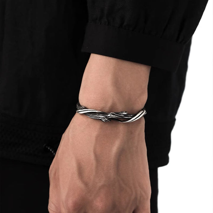 Brazalete brazalete de madera flotante de plata de ley 999 con Buddha Stones