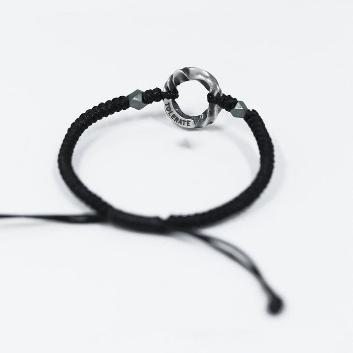 Pulsera de protección con cuerda de cera negra y hebilla de paz de plata de ley 999 con Buddha Stones