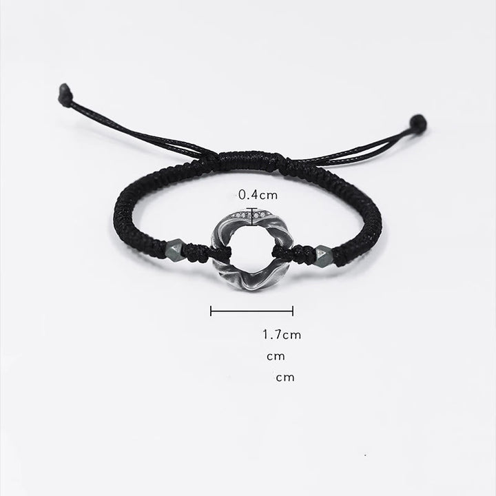 Pulsera de protección con cuerda de cera negra y hebilla de paz de plata de ley 999 con Buddha Stones