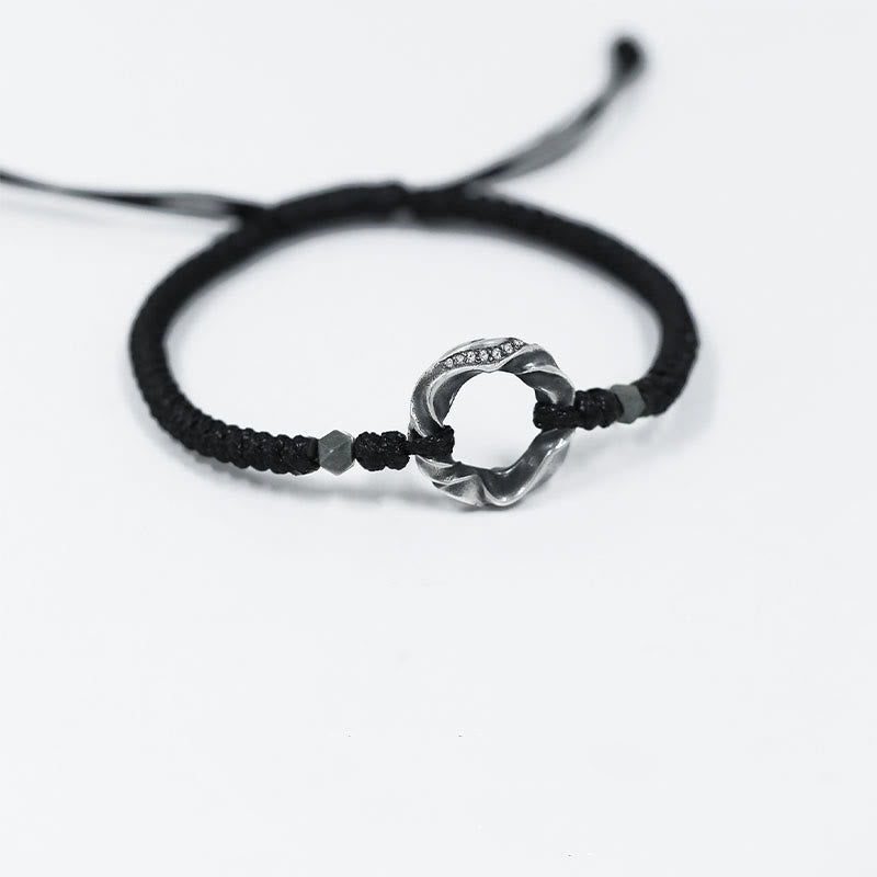 Pulsera de protección con cuerda de cera negra y hebilla de paz de plata de ley 999 con Buddha Stones