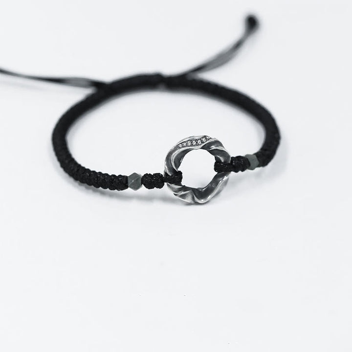 Pulsera de protección con cuerda de cera negra y hebilla de paz de plata de ley 999 con Buddha Stones