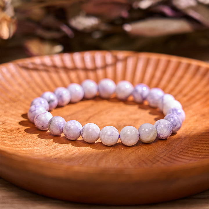 Pulsera de amor curativo con Buddha Stones Keep Calm, serie morada