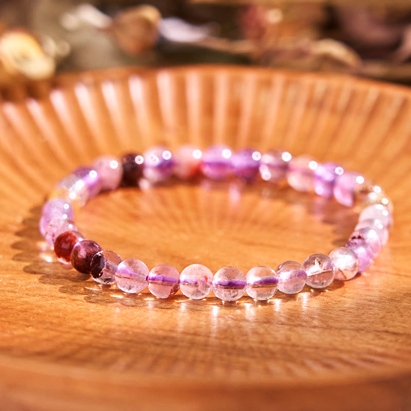 Pulsera de amor curativo con Buddha Stones Keep Calm, serie morada