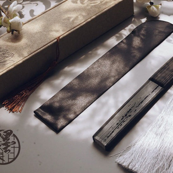 Buddha Stones Abanico plegable de bambú de mano de poliéster y tinta de bambú - image 11