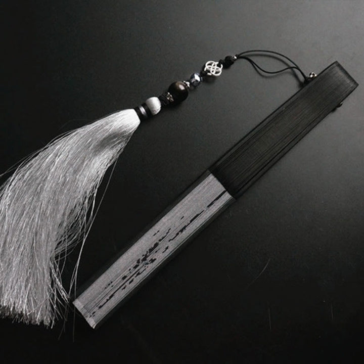 Buddha Stones Abanico plegable de bambú de mano de poliéster y tinta de bambú - image 10