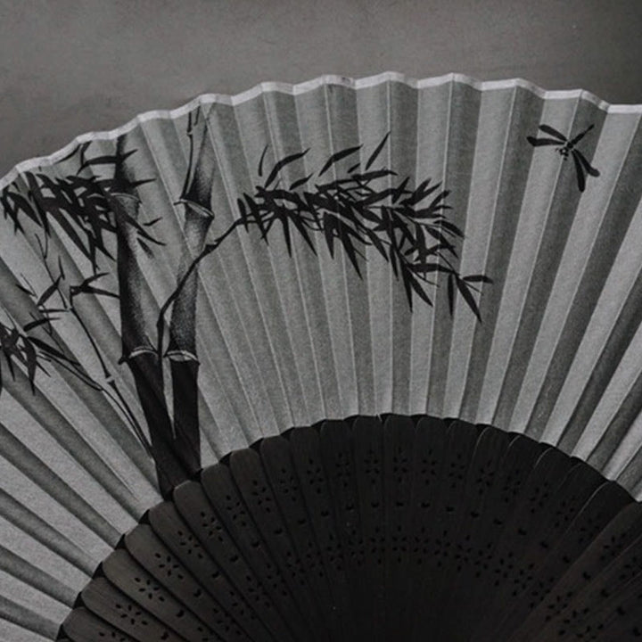 Buddha Stones Abanico plegable de bambú de mano de poliéster y tinta de bambú - image 13