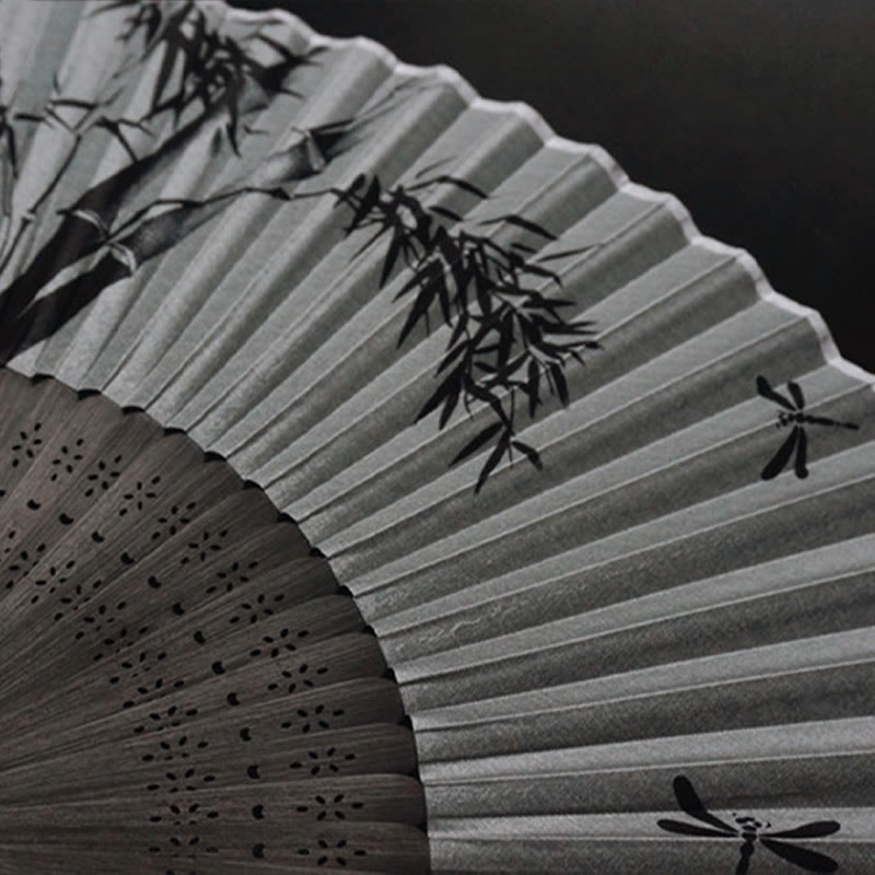 Buddha Stones Abanico plegable de bambú de mano de poliéster y tinta de bambú - image 14