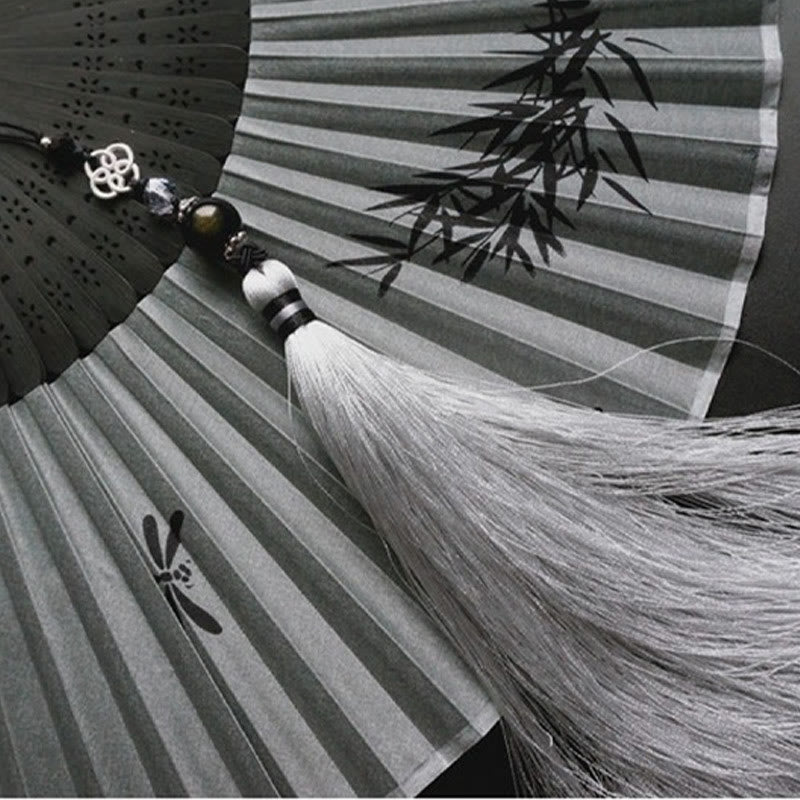 Buddha Stones Abanico plegable de bambú de mano de poliéster y tinta de bambú - image 12