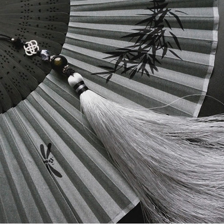 Buddha Stones Abanico plegable de bambú de mano de poliéster y tinta de bambú - image 12