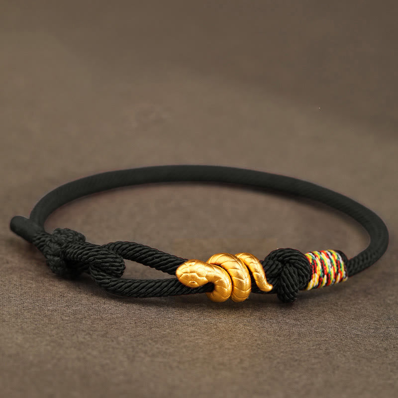 Pulsera trenzada de cuerda con diseño del año de la serpiente en oro 999 con Buddha Stones y protección de la suerte hecha a mano - Negro - 17-19 cm - Oro 0,48 g - image 18