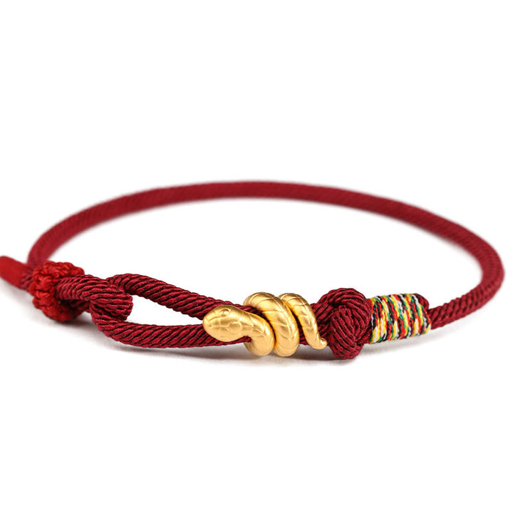 Pulsera trenzada de cuerda con diseño del año de la serpiente en oro 999 con Buddha Stones y protección de la suerte hecha a mano