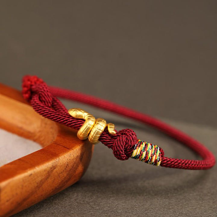 Pulsera trenzada de cuerda con diseño del año de la serpiente en oro 999 con Buddha Stones y protección de la suerte hecha a mano - image 2