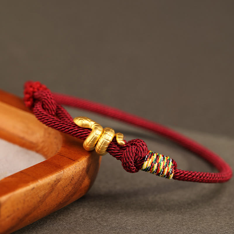 Pulsera trenzada de cuerda con diseño del año de la serpiente en oro 999 con Buddha Stones y protección de la suerte hecha a mano - image 2